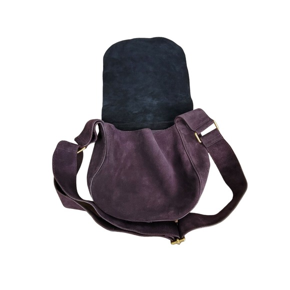 ALC Womens Single Strap Suede Leather Flap Medium Shoulder Handbag Purple - Picture 3 of 10